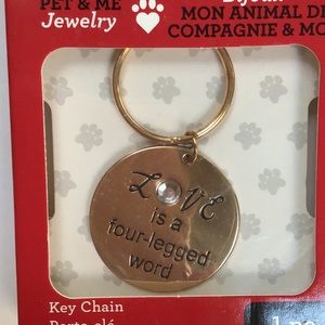Pet &‎ Me Love Is A Four Legged Word Gold Round Disc Charm Key Chain NWT